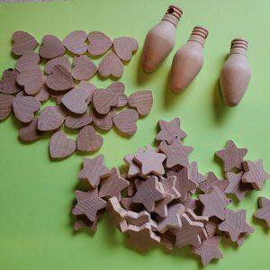 Wooden Shapes - Hearts, Stars, Light bulbs